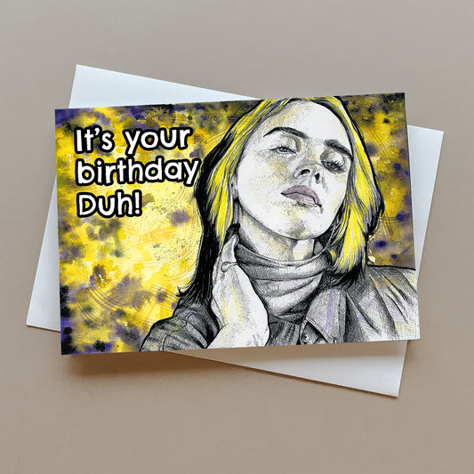 Billie Eilish birthday card, greeting card for pop music fans, music birthday gift, music birthday card