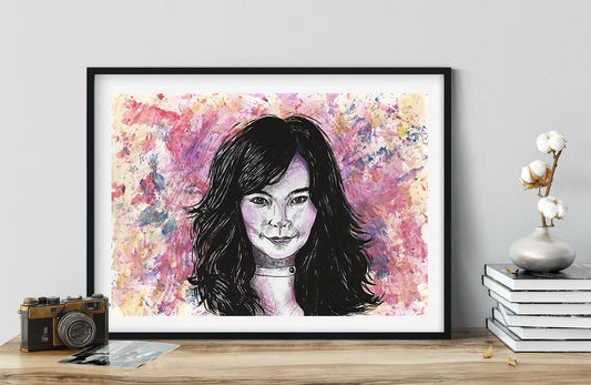 Björk watercolour and ink portrait unframed, original painting of Bjork wall art, alternative music wall decor, celebrity portrait, painting