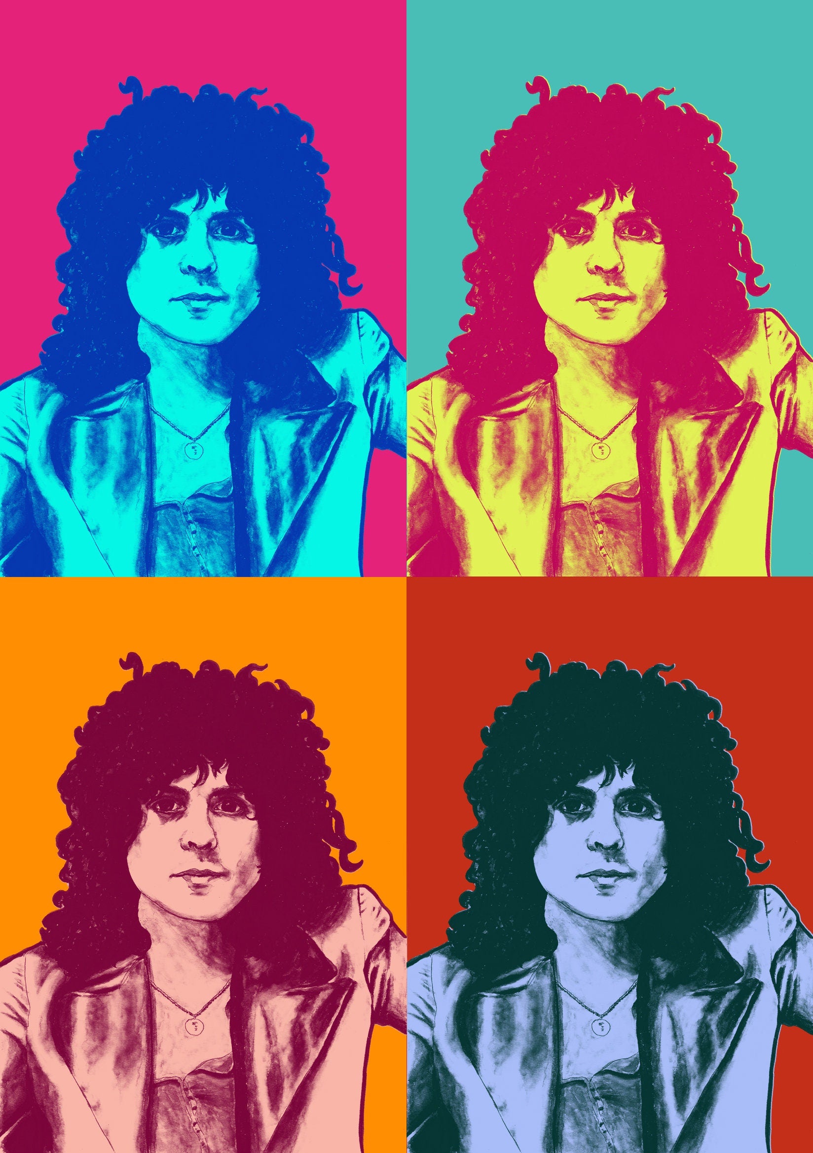Marc Bolan of T Rex print - unframed | Art Print | Marc Bolan Gift | Wall Decor | Wall Art | Pop Art | Warhol | Poster | Postcard| Glam Rock