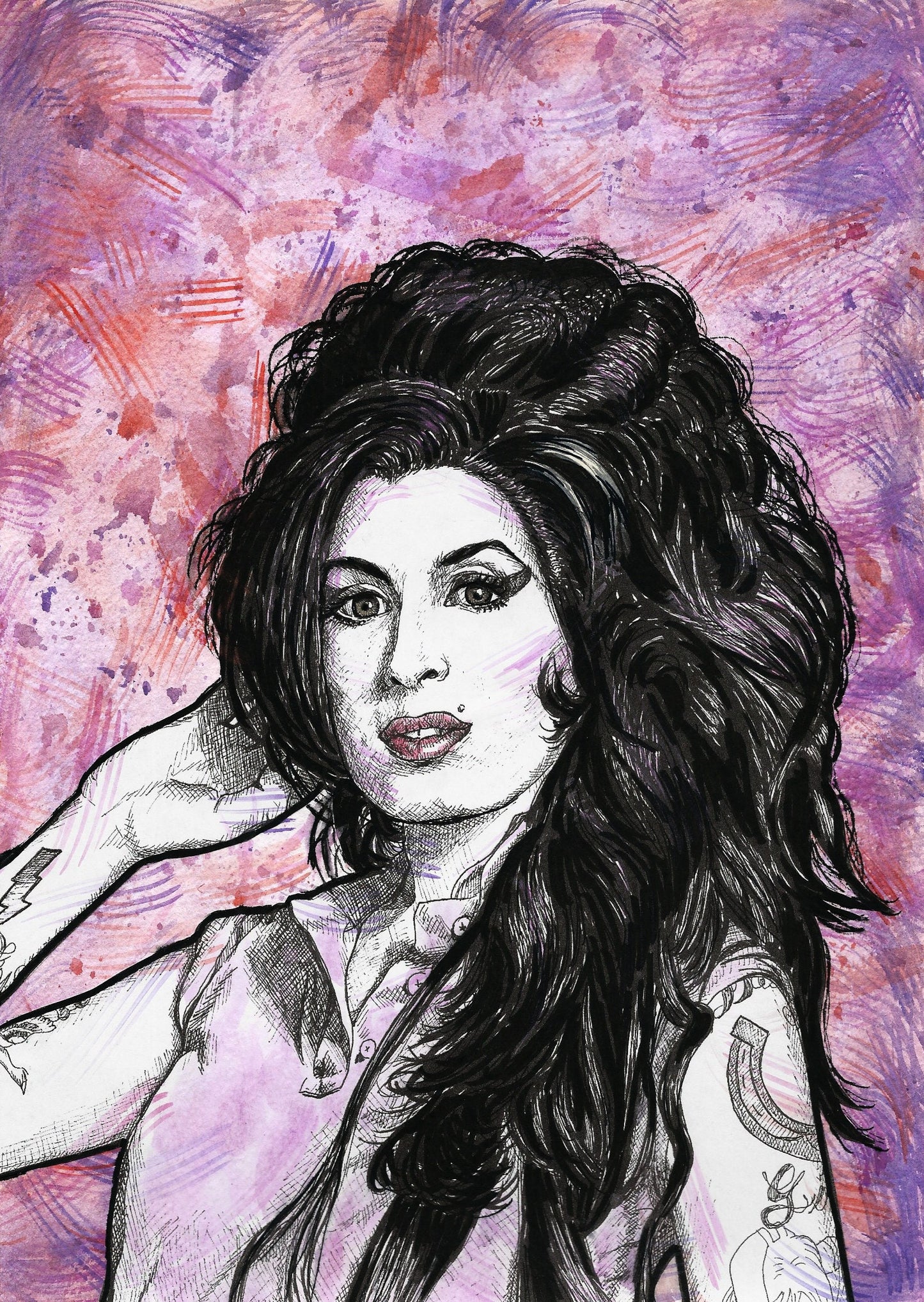 Amy Winehouse watercolour and ink portrait unframed, Amy Winehouse wall art, music artist portrait, celebrity portrait, original artwork