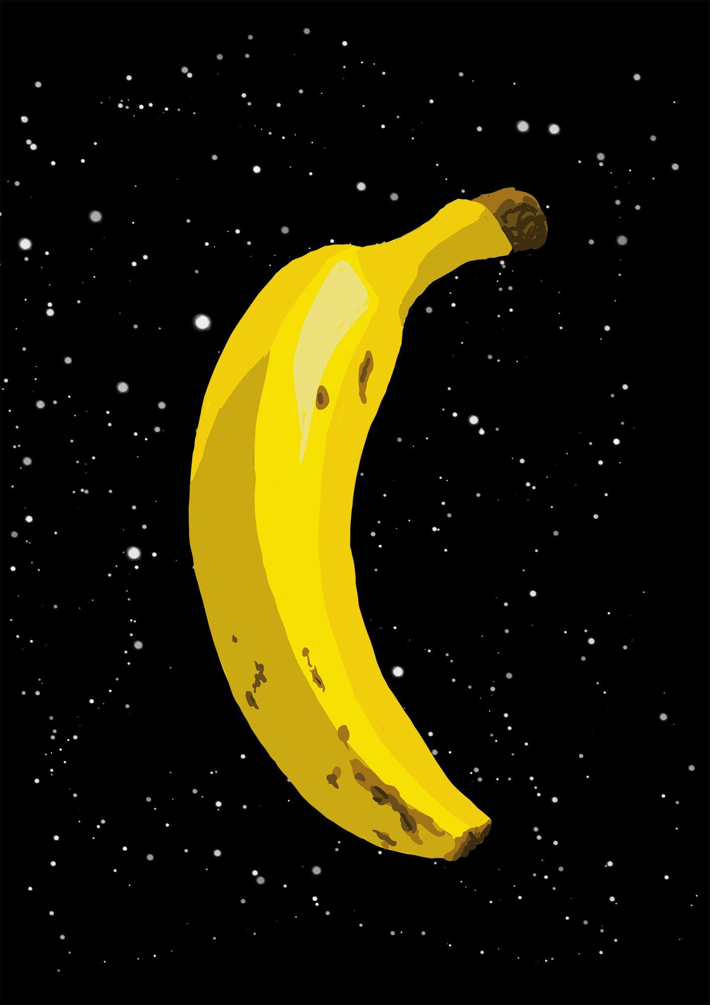 Banana in outer space art print, unframed, Digital Art Print, Pop Art Poster, Quirky Wall Decor, Weird art, UFO poster, Banana Wall Art