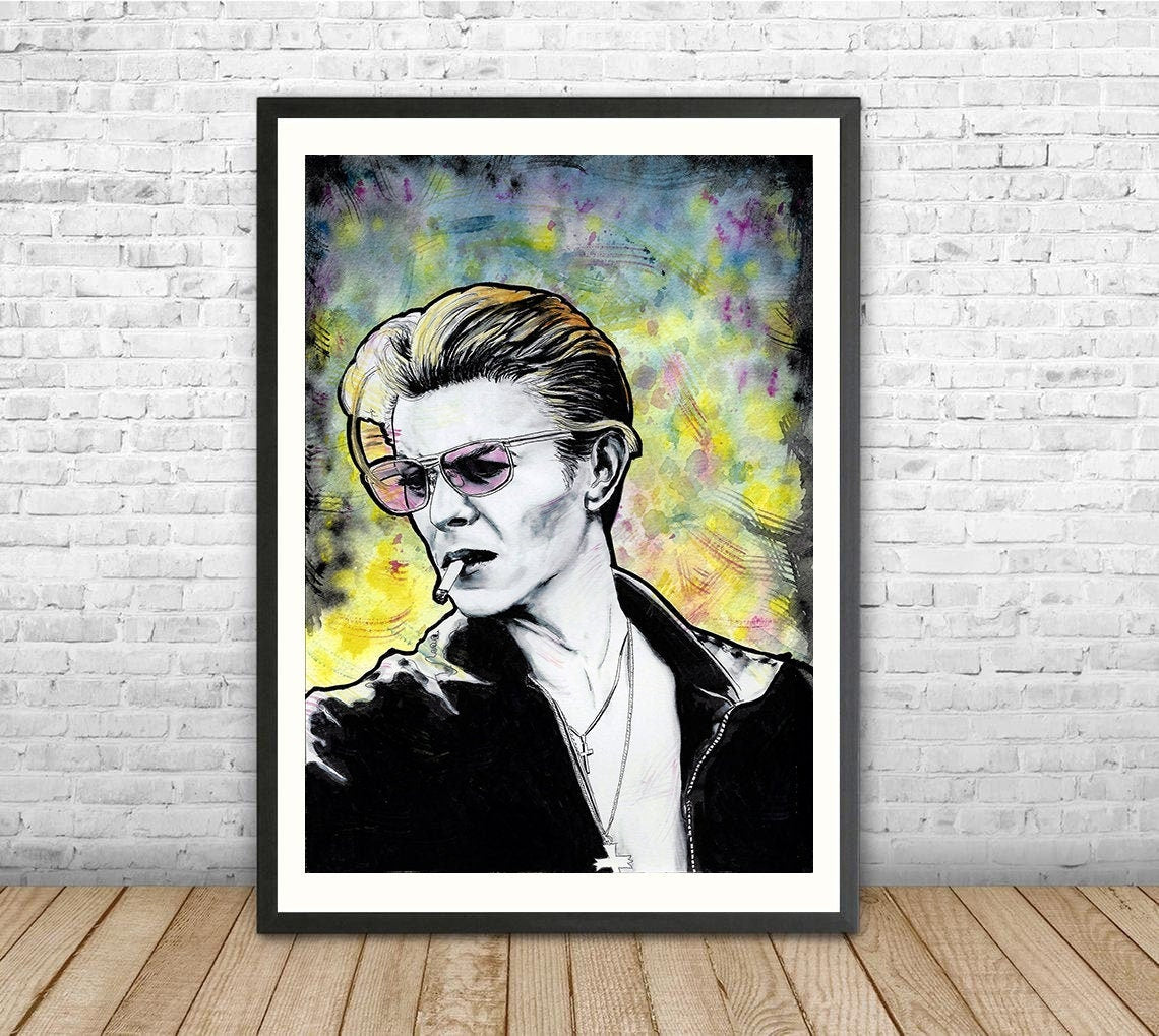 David Bowie watercolour and ink portrait unframed, Bowie artwork, Bowie painting, rock icon wall art, gift for Bowie fan, original artwork