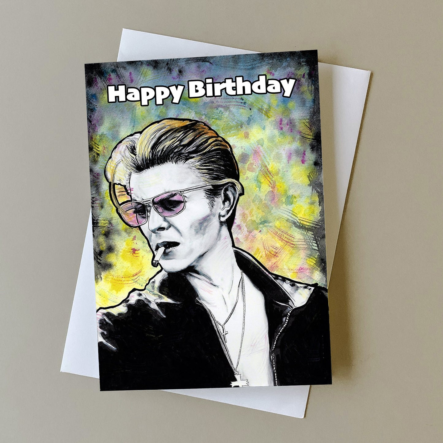 David Bowie birthday card, gift for David Bowie fan, greeting card for music fans, music birthday gift, personalised card, Bowie art card