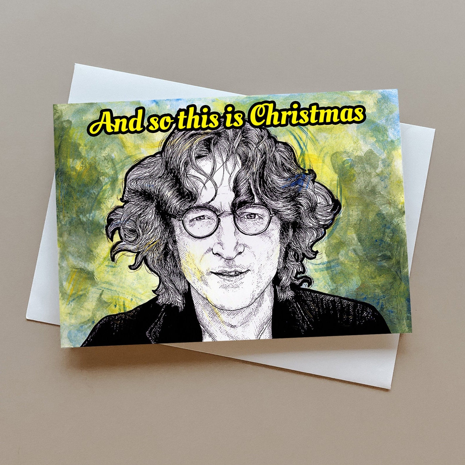 John Lennon Christmas card, The Beatles Christmas card, music Christmas card, personalised card, gift for John Lennon fan