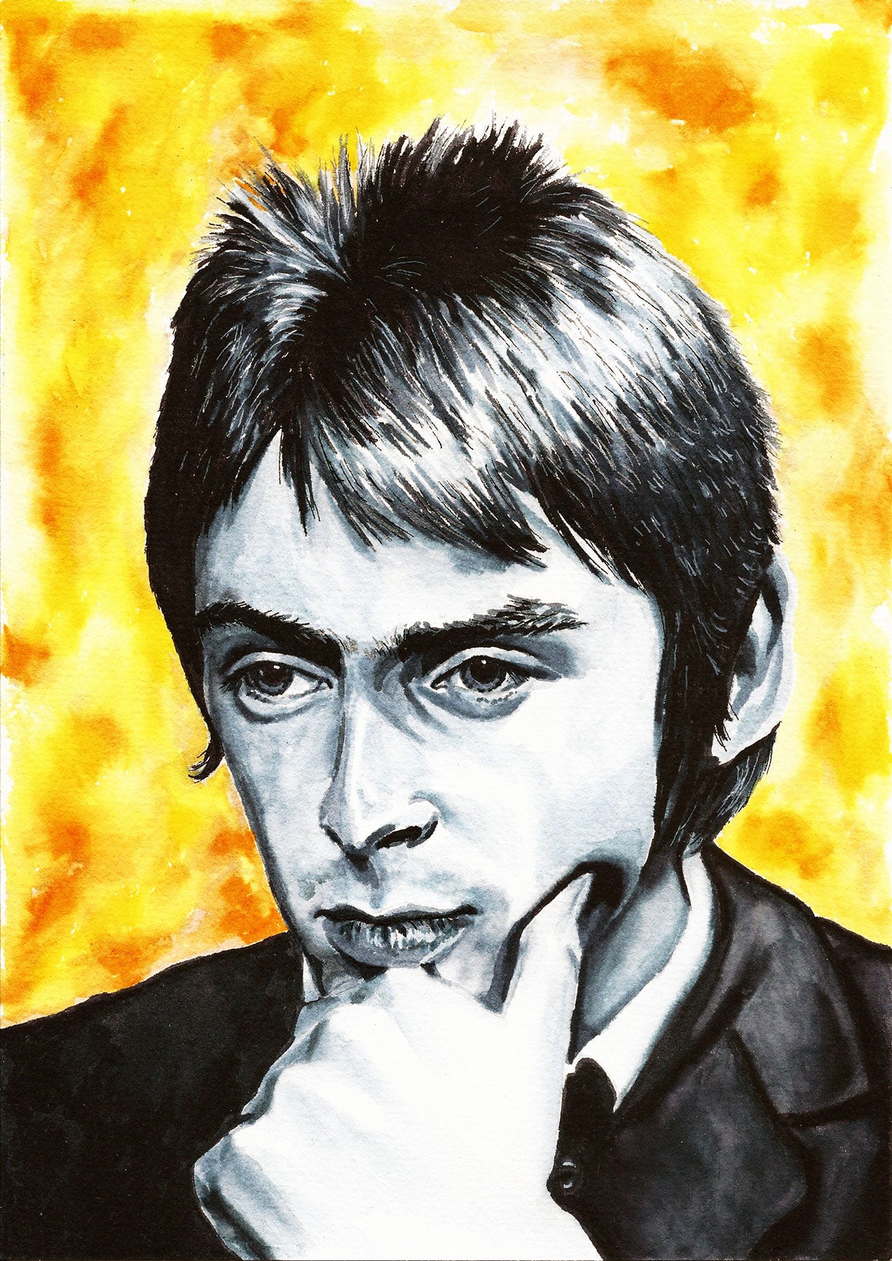 Paul Weller original watercolour portrait, The Jam wall art, Paul Weller fan gift, British mod music wall decor, Style Council
