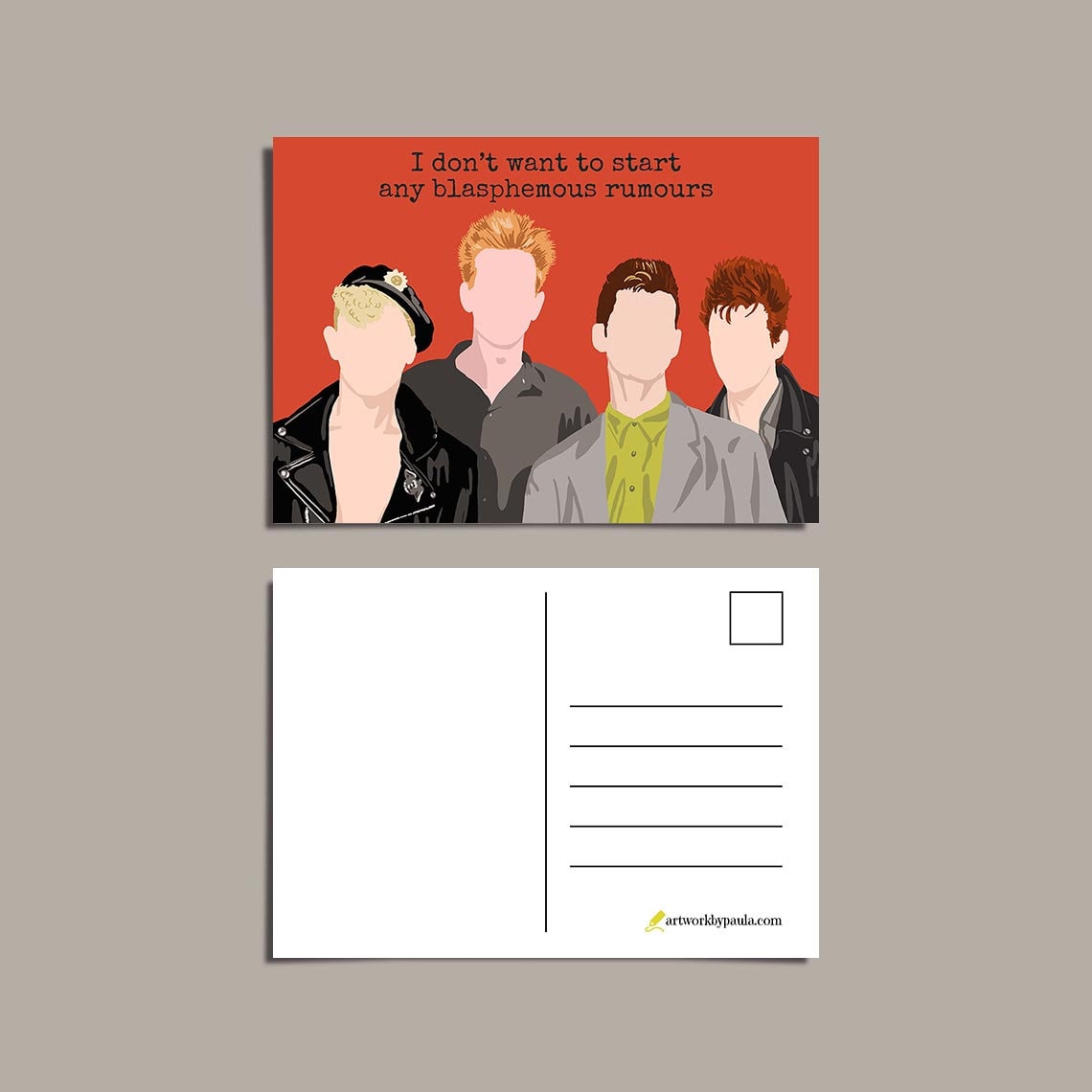 Depeche Mode inspired postcards, set of 4, music postcard, new wave card, 80s music, gift for new wave music fan, Dave Gahan, Martin Gore