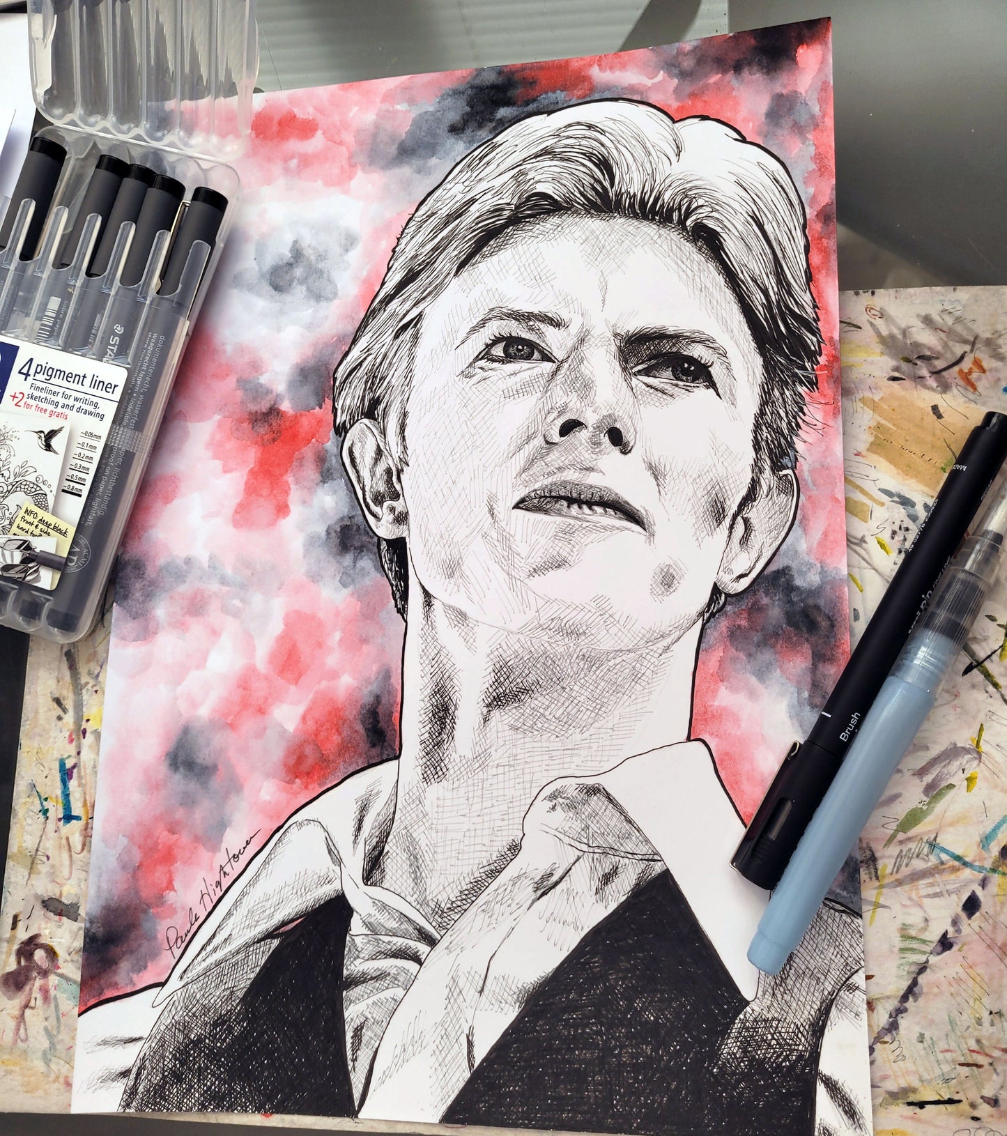 David Bowie watercolour and ink portrait, unframed, Thin White Duke, portrait of Bowie, gift for Bowie fan, original artwork, Bowie painting
