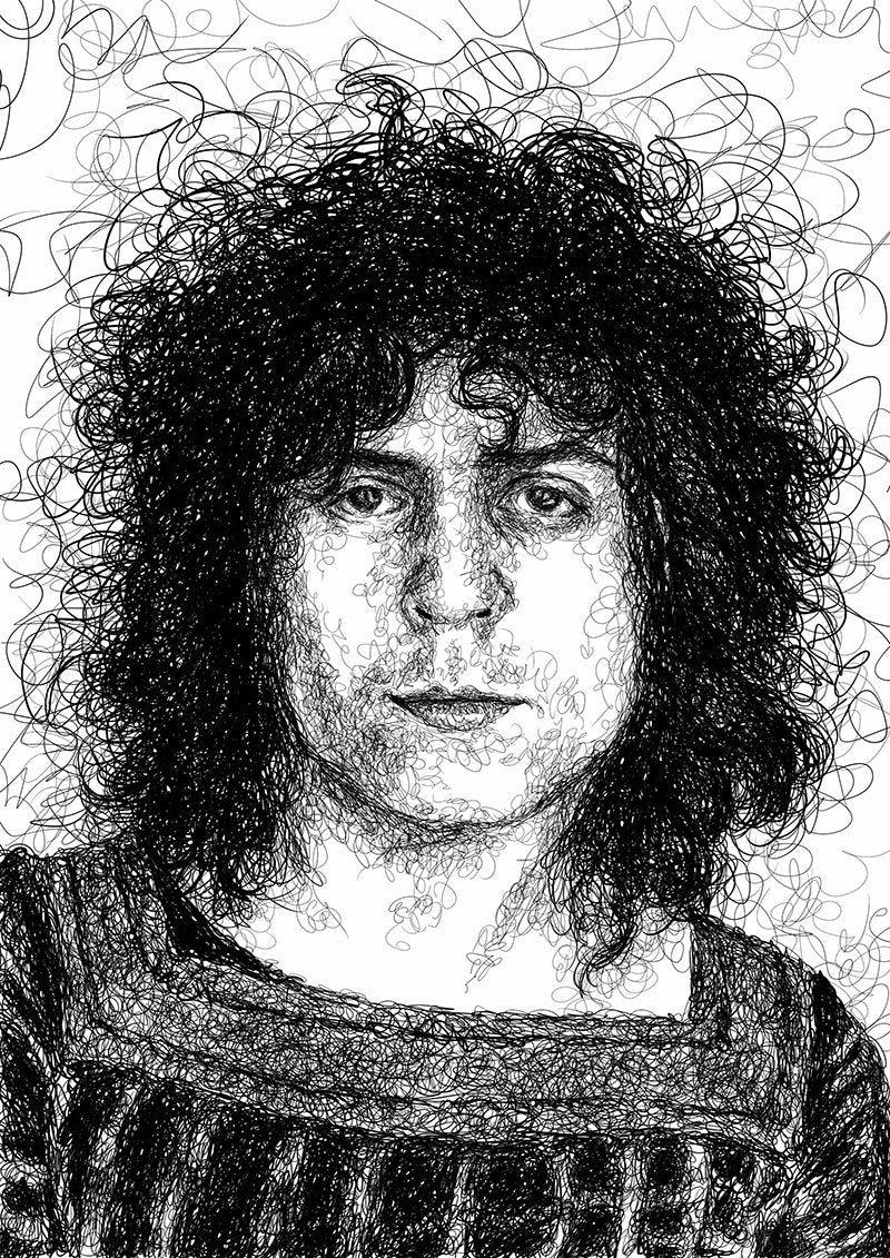 Marc Bolan art print unframed, TRex Poster, Glam rock Wall Art, Marc Bolan fan gift, Line art, squiggly line art, abstract line art