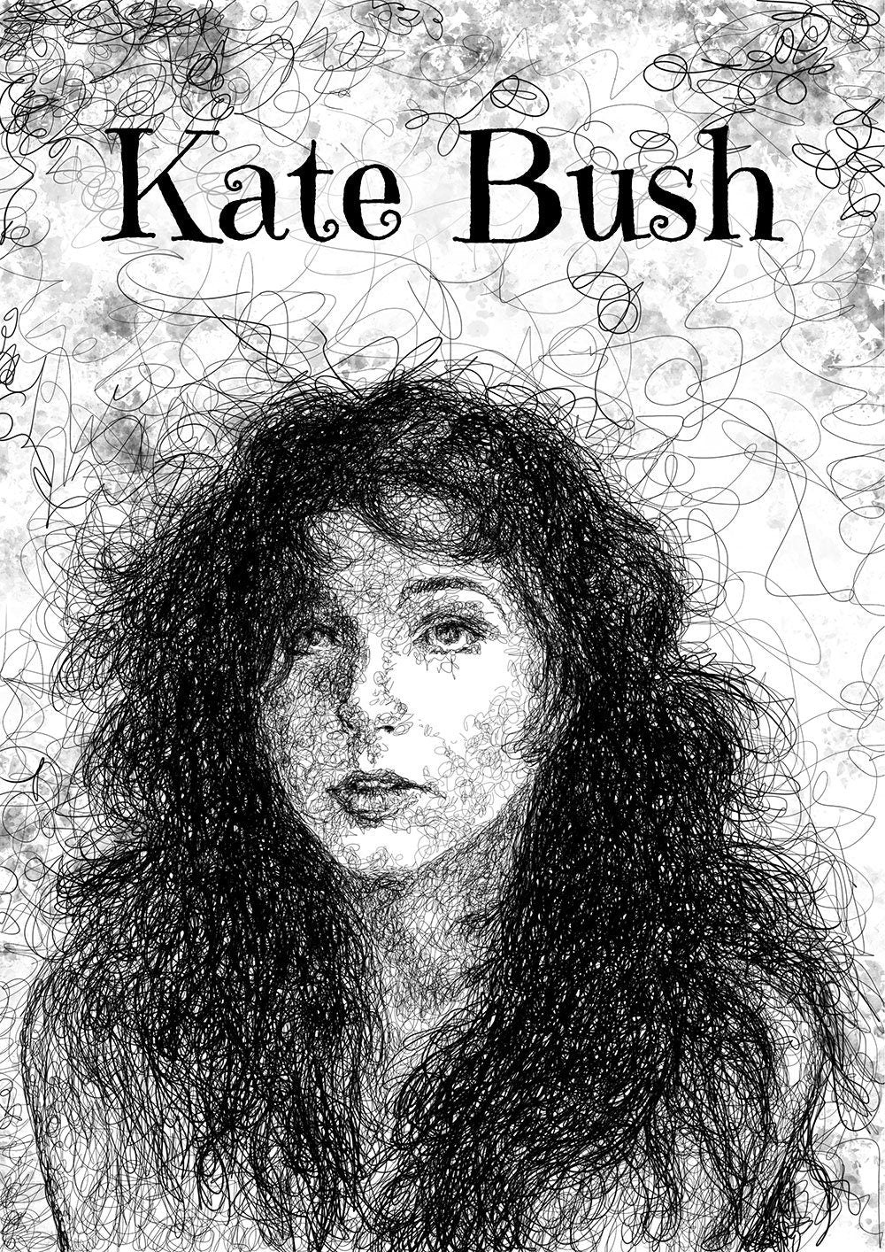 Kate Bush art print unframed, Kate Bush Poster, Kate Bush Wall Art, Kate Bush fan gift, Line art, squiggly line art, abstract line art