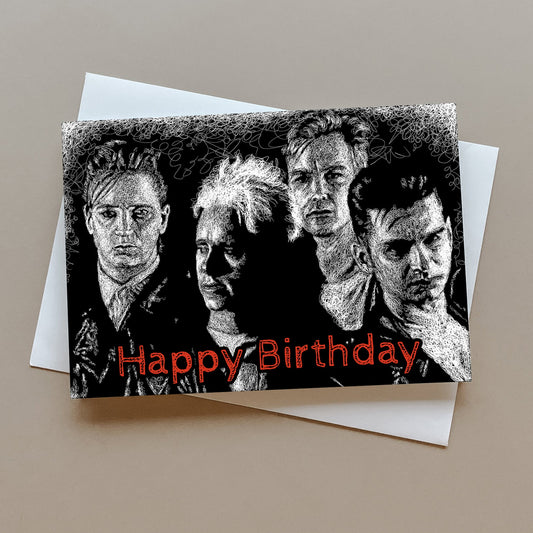 Depeche Mode birthday card, greeting card for new wave music fans, music birthday gift, Dave Gahan, Martin Gore, goth birthday card