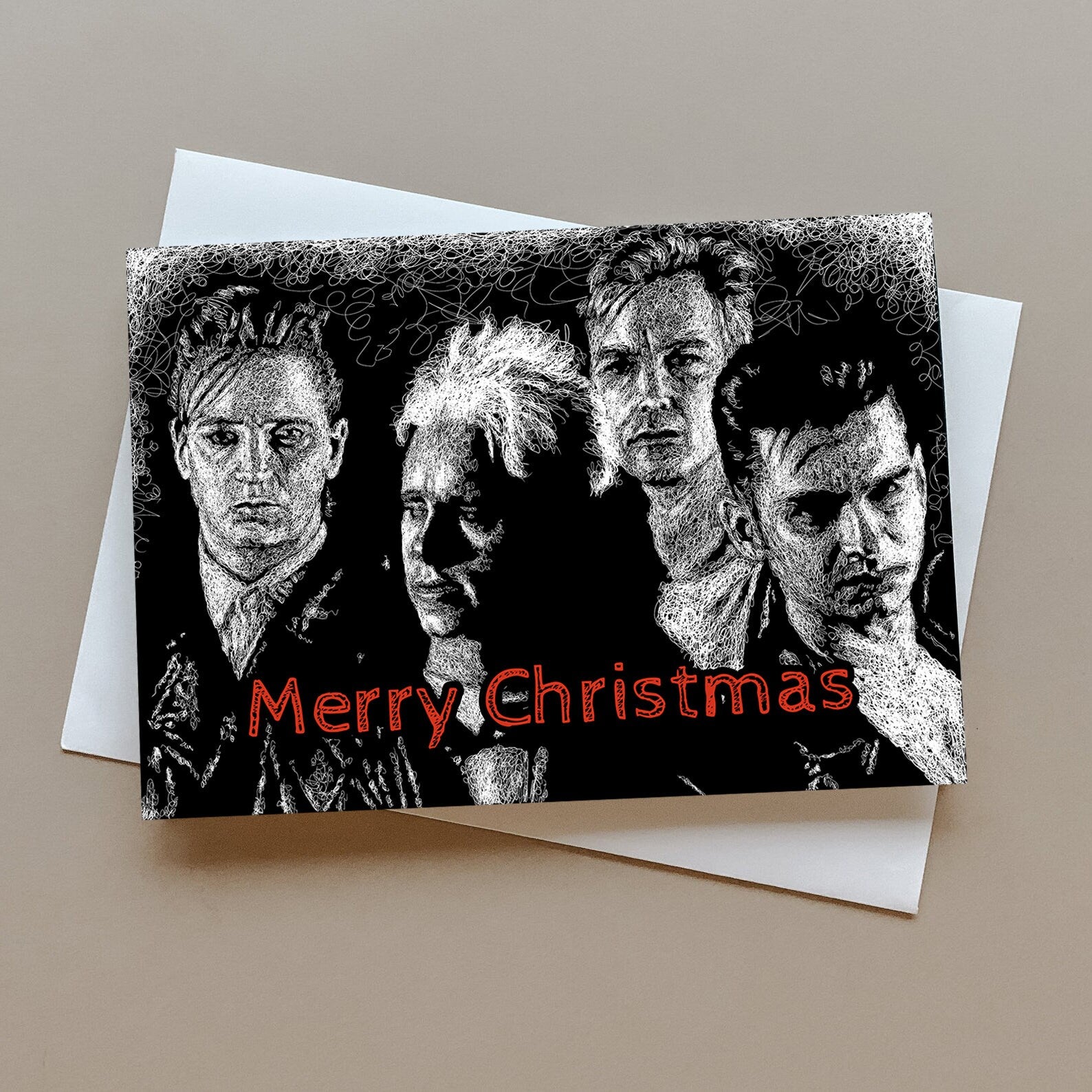 DM inspired Christmas card, gift for DM fan, greeting card for music fans, music Christmas gift,  new wave Christmas card