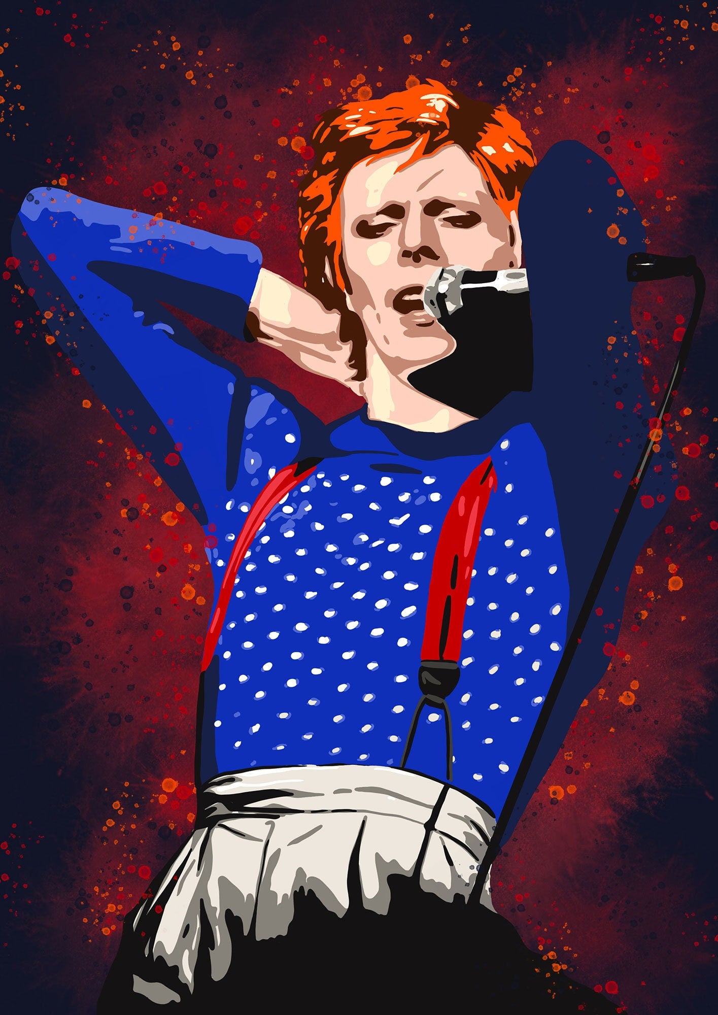 David Bowie art print unframed, David Bowie Poster, Bowie Wall Art, Bowie fan gift, pop art, music poster, Diamond Dogs, David Live, 1974